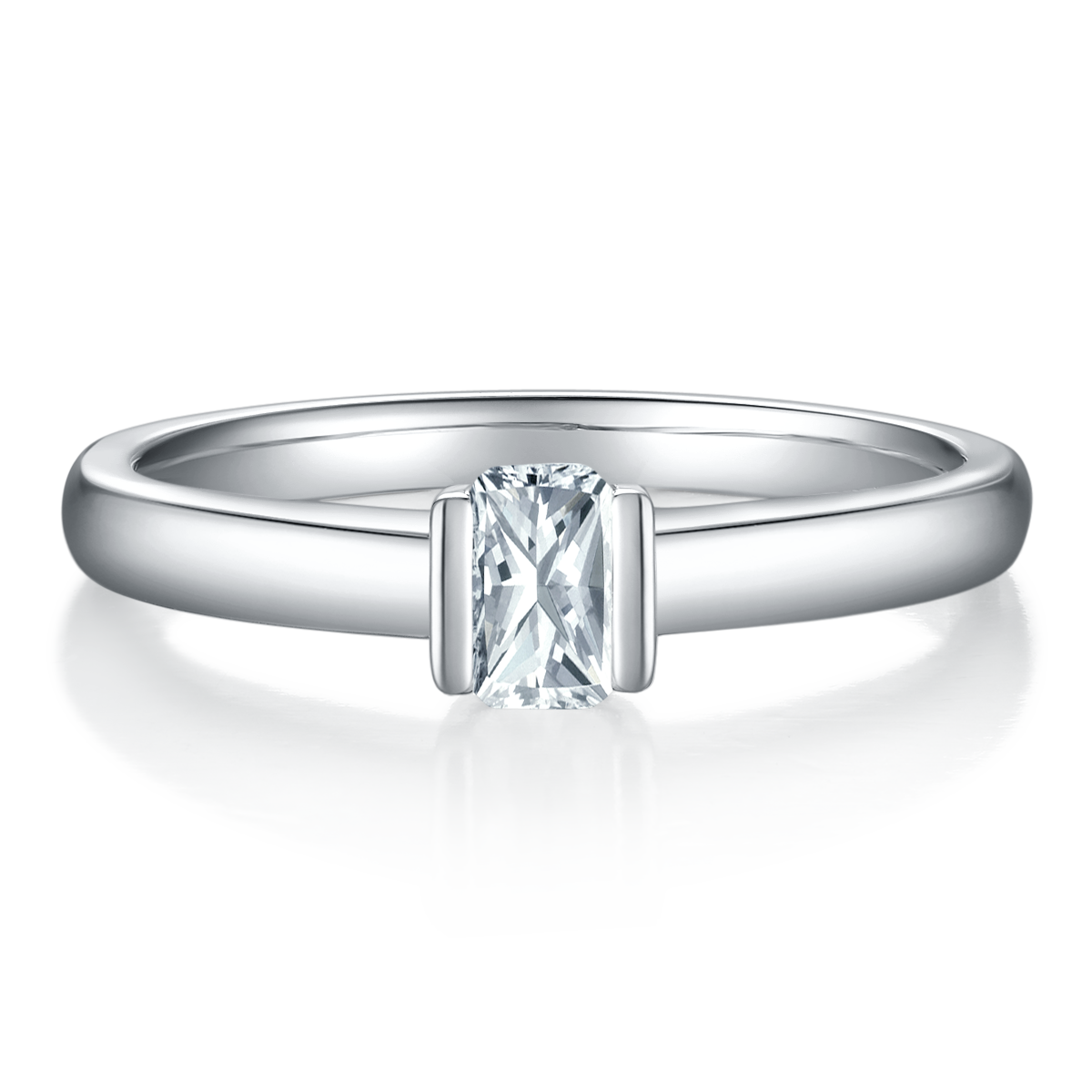 Simplified rectangular S925 silver plated white gold moissanite diamond women's ring 0.5 carat D-grade
